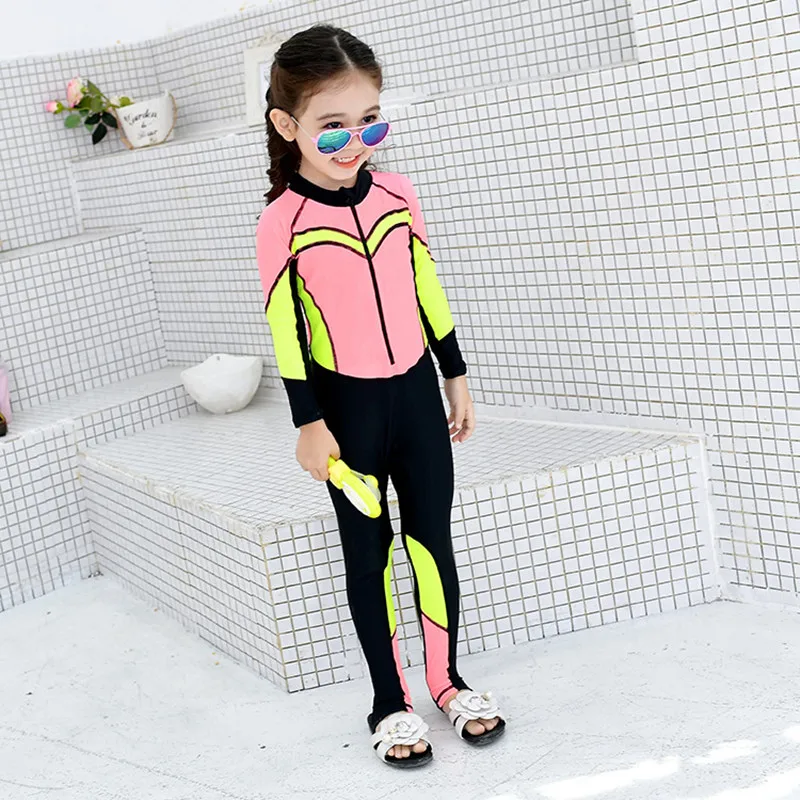 2024 MEIYIER Korean Style Girl Swimming Suit Kids One Piece Swimwear Full Body UV Protection Long Sleeve Swimsuit Baby 2-12 Year