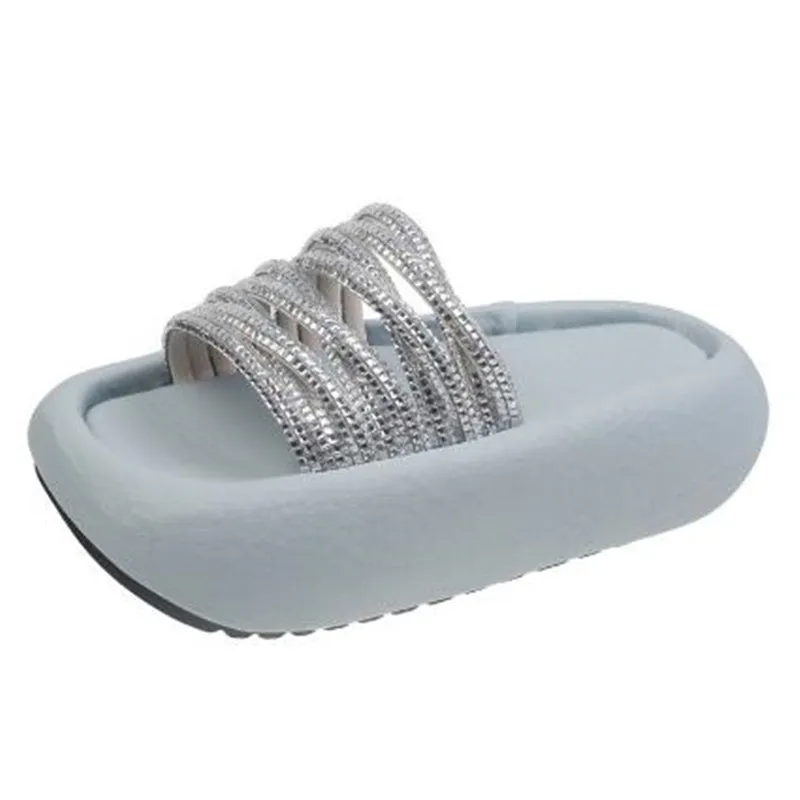 شباشب عالية الجودة بنعل سميك مفتوح من الأمام مرصعة بأحجار الراين عصرية متعددة الاستخدامات مريحة ومضادة للانزلاق شباشب نسائية عصرية #1