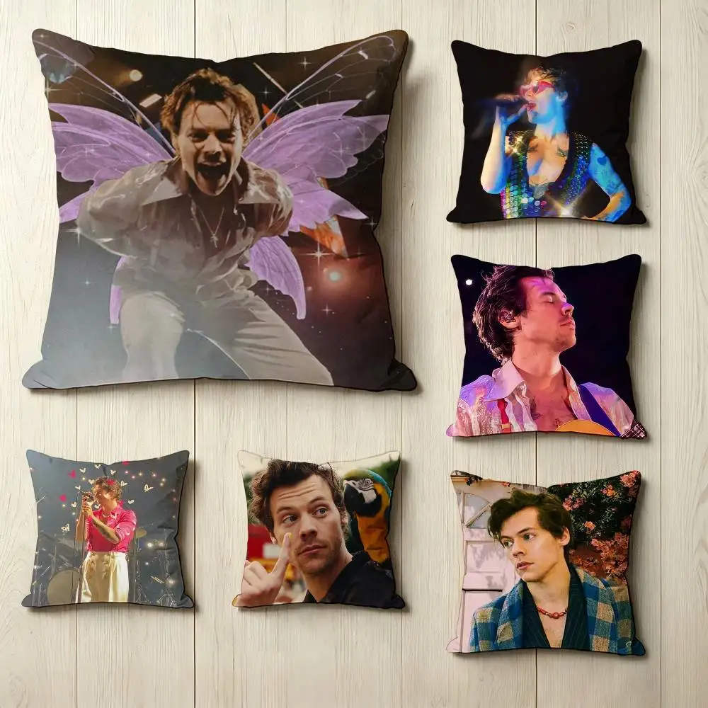 British Pop Singer-Songwriter H-Harry S-Styles Square Double-Sided printed Pillow Case Bedroom Bedside Pillow Sofa Cushion Cover
