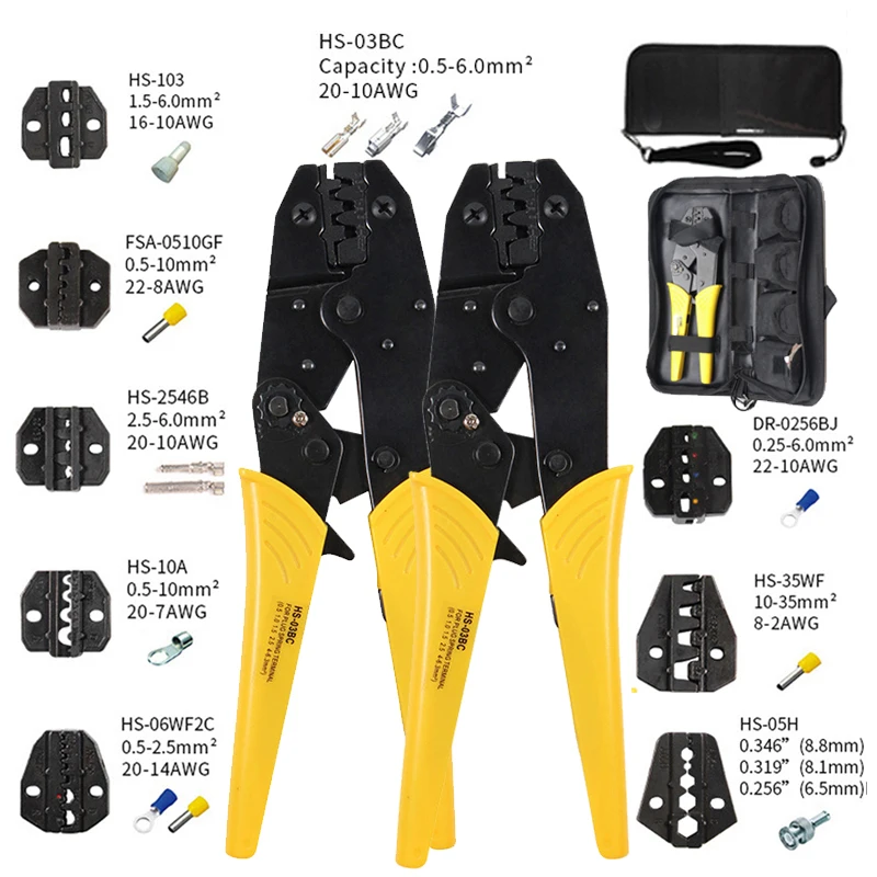 JUNEFOR HS-03BC Crimping Pliers Set Hand Combination Tool Kits Multitool Crimping Pliers Dismountable 8JAW Clamp For Electrician