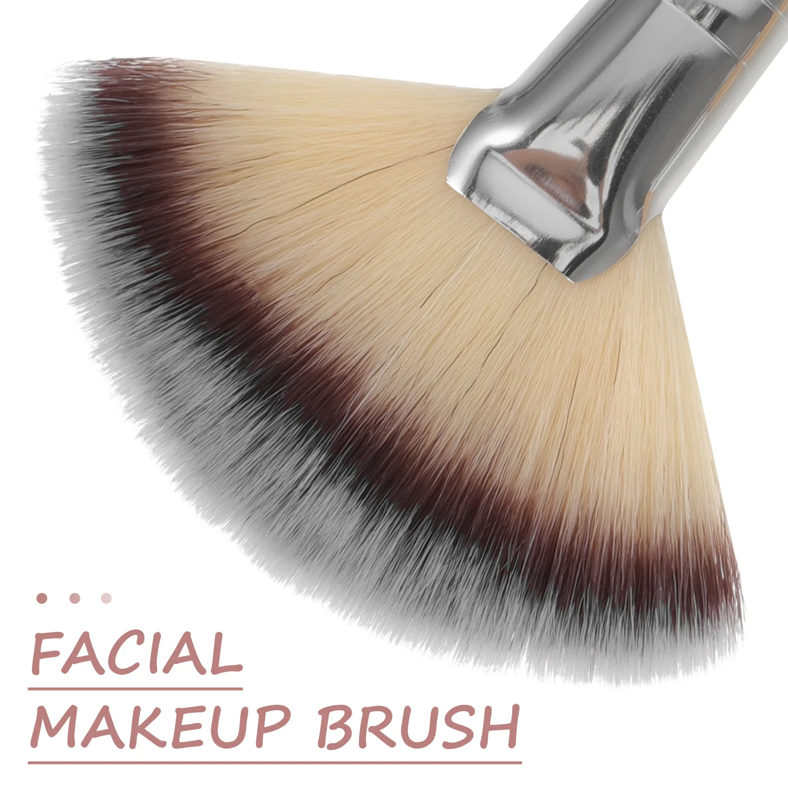 4 Uds. Cepillo facial con ventilador, pelo de nailon Premium, herramientas de maquillaje suaves y densas para base, colorete en polvo, mango largo y corto, ventilador para el rostro