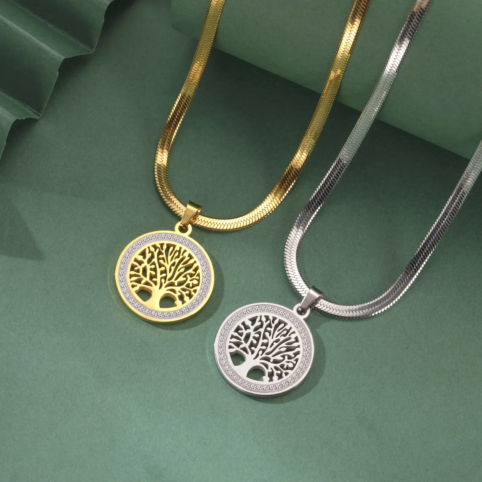 Jeshayuan Tree Of Life Rhinestone Pendant Necklace For Women Jewish Religious Symbol Stainless Steel Necklace Party Jewelry Gift