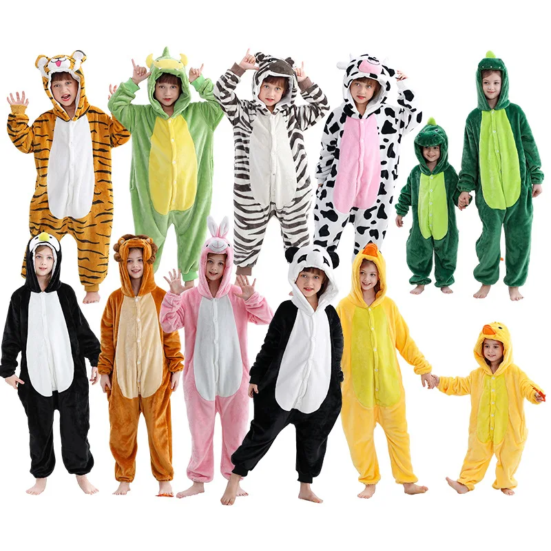 Kids' Flannel Animal Onesie – Cozy Hooded Footed Pajamas for Big Kids (4–12Y), Soft Loungewear for Sleepovers