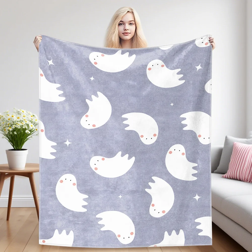 Cute- Ghost Sofa Specific Soft Flannel Blanket, Universal Plush Gift Blanket For All Seasons