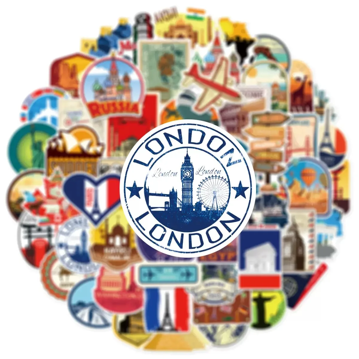 10/50PCS ที่มีชื่อเสียงของโลกท่องเที่ยวเมืองแลนด์มาร์คสติกเกอร์กันน้ำไวนิลสติ๊กเกอร์สำหรับขวดน้ำแล็ปท็อปกระเป๋าเดินทางสเก็ตบอร์ดสติกเกอร์