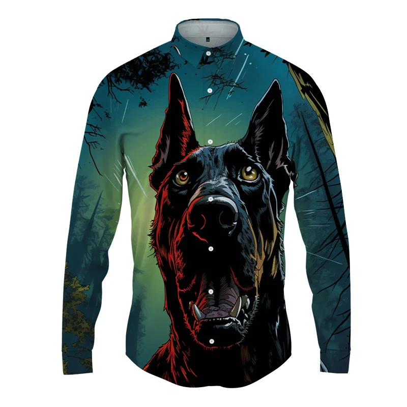 Ferry Dog Printed Graphic Men's Shirts Street Hip -hop Long -sleeved Shirt New Spring And Autumn Fashion Casual 3D Cheap Shirts