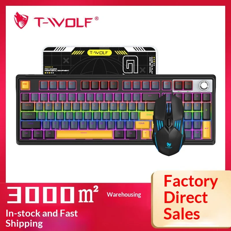 

Механическая клавиатура T-Wolf Tf780, коврик для мыши, RGB-подсветка, красные переключатели, 3 режима, беспроводная связь Bluetooth, игровой набор 3 в 1 для ПК, ноутбуков и геймеров
