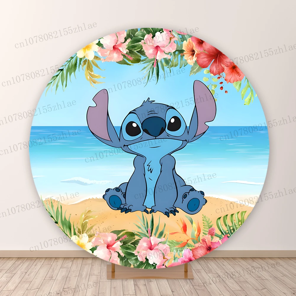 

Lilo & Stitch Round Photo Backdrop Birthday Party Background Cloth Baby Shower Background Decoration