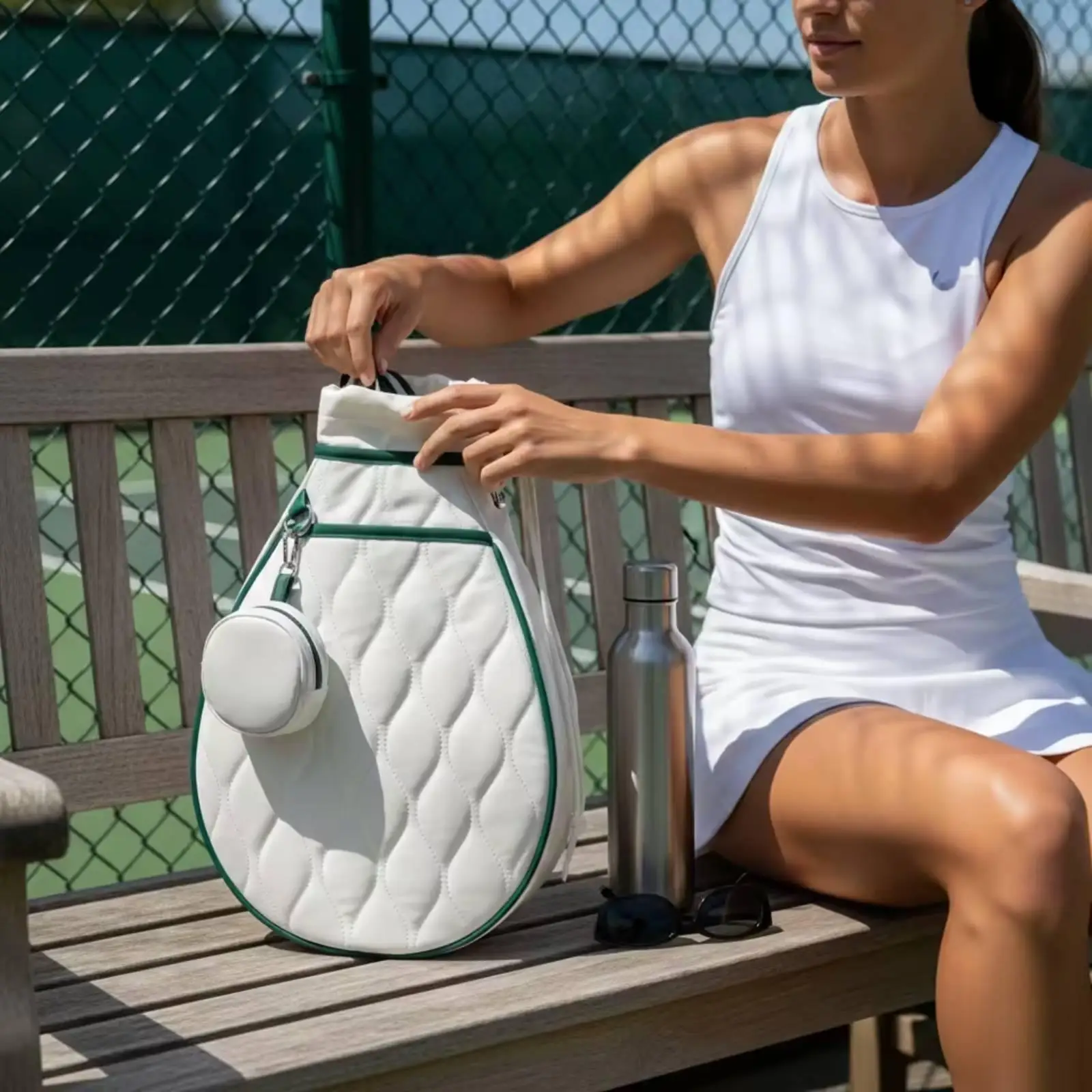 Tennis Racket Bag Quilted Racket Bag with Pouch Teardrop for Sports Training