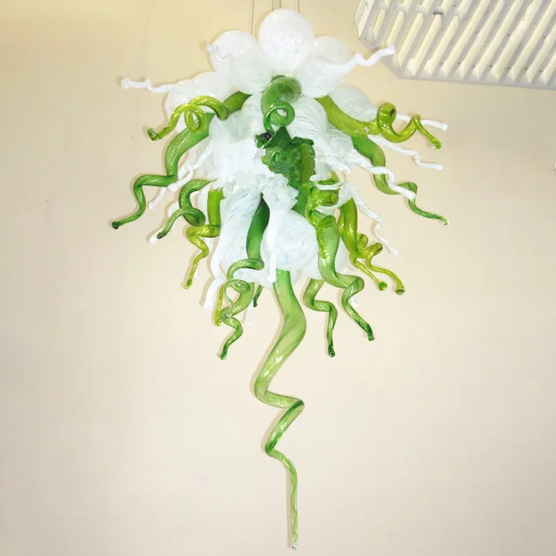 

White and Green Pendant Lamps LED Art Glass Lighting Fixtures Hand Blown Glass Chandeliers 24''