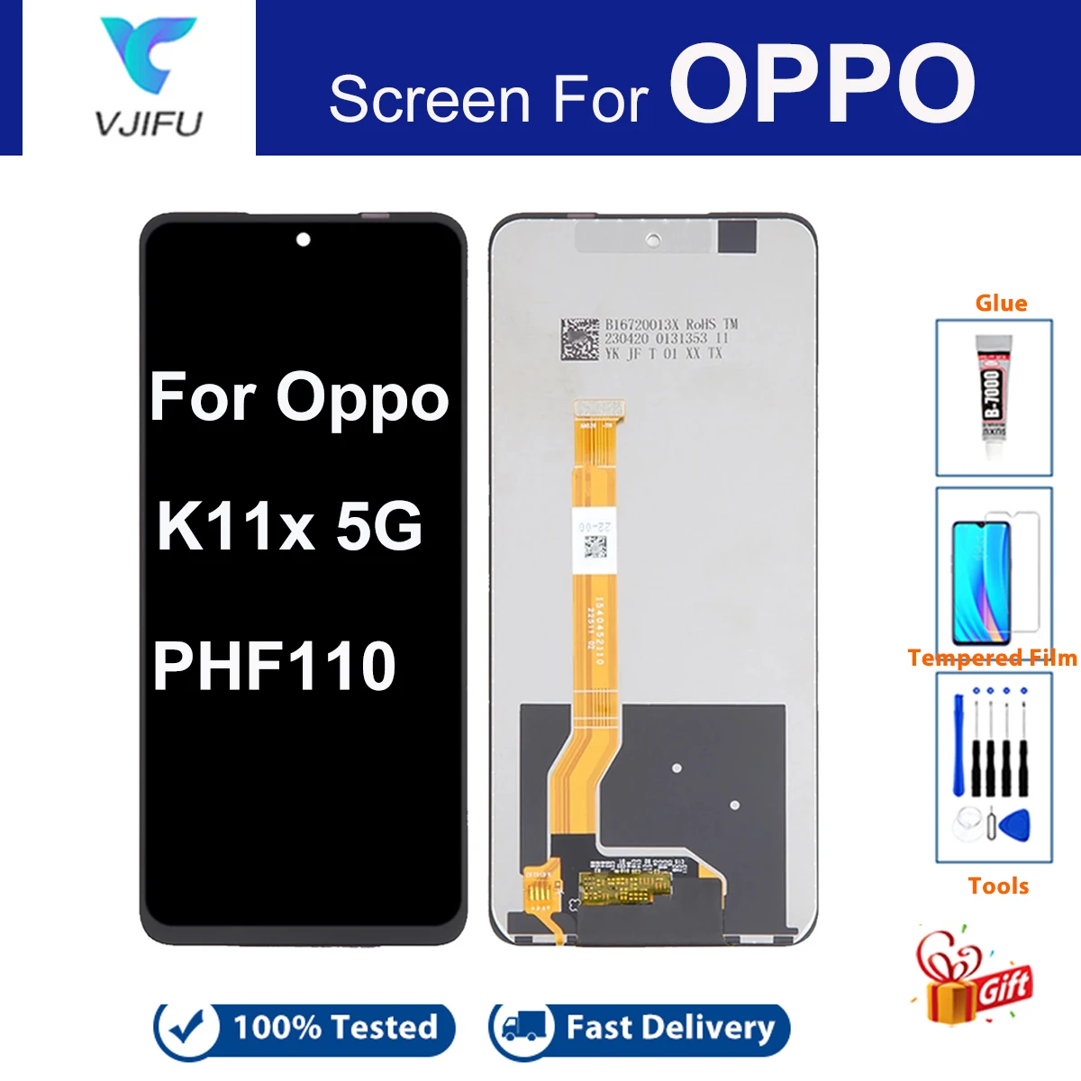 

Экран для Oppo K11x 5G ЖК-дисплей сенсорный экран PHF110 Ремонт Запасные части Замена с бесплатной закаленной пленкой инструменты для отвертки