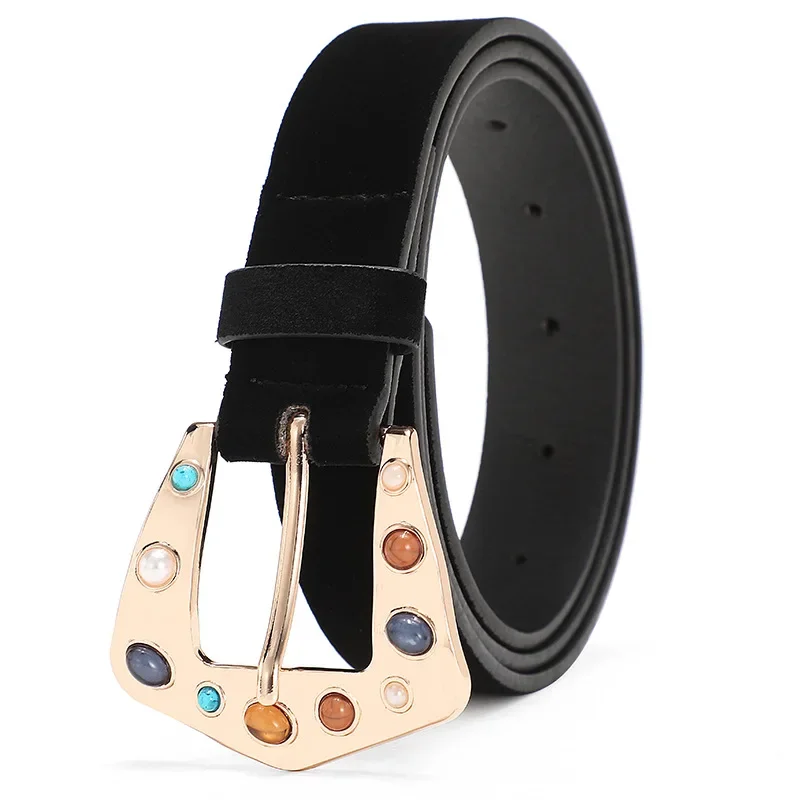 

European and American Belt Women's Cool Ins Versatile Jeans Suede Women's Belt Fashion Decoration Needle Buckle Belt Black Trend