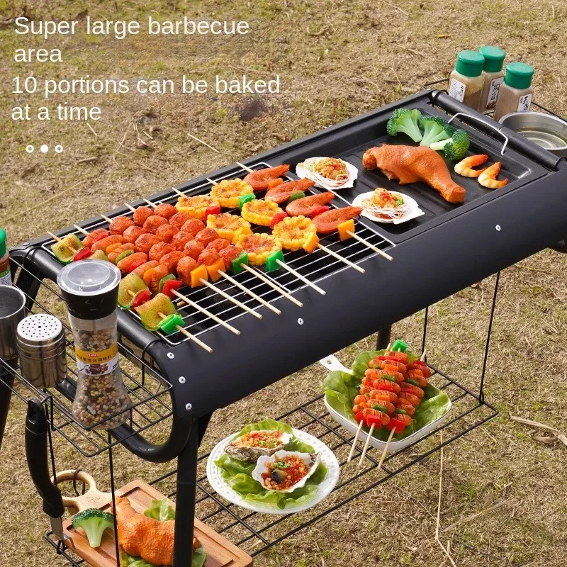 Household outdoor multifunctional portable barbecue rack, charcoal barbecue stove, smokeless skewers, thickened stainless steel