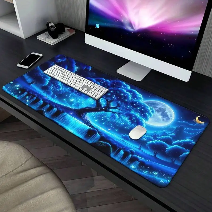 Large Gaming Mouse Pad With Fluorescent Tree Print Anti-Slip Rubber Base For PC Laptop Office Home