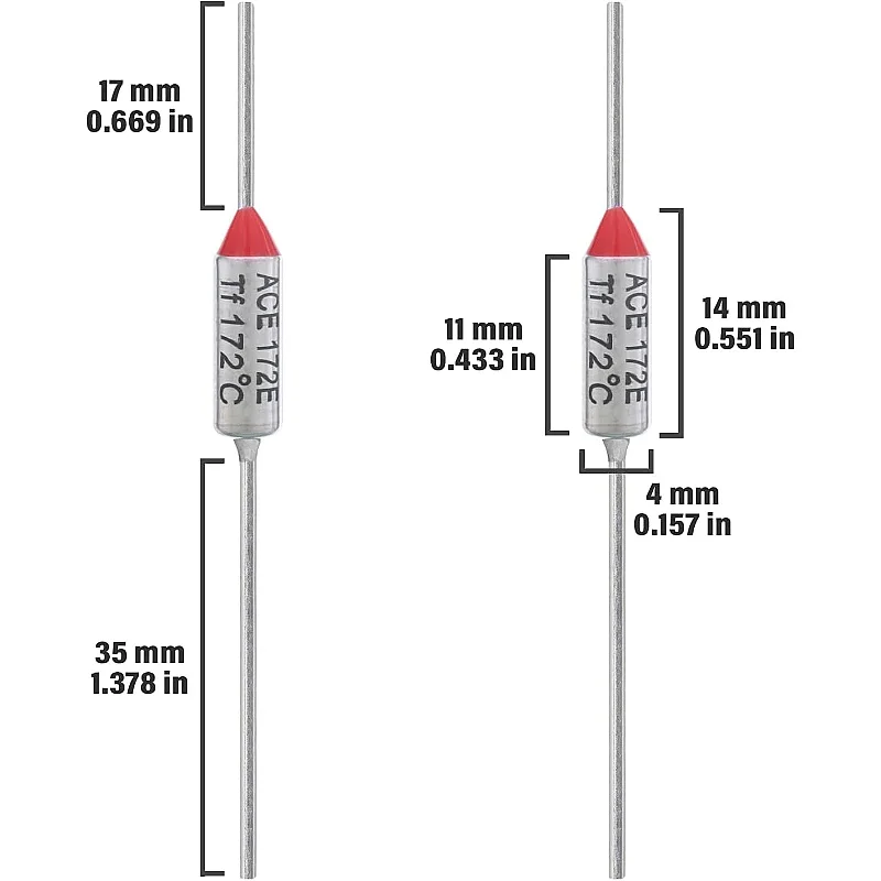 Pack of 10 Thermal Fuses TF 172 Degrees Celsius 10A 250V AEC172E Temperature Fuse 172°C Thermal Fuses