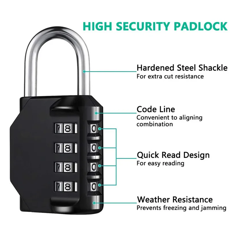 Outdoor Security Combination Padlock, 1Pc Heavy‑Duty Waterproof 4‑Digit Resettable Password Lock for Gate Locker - view 3