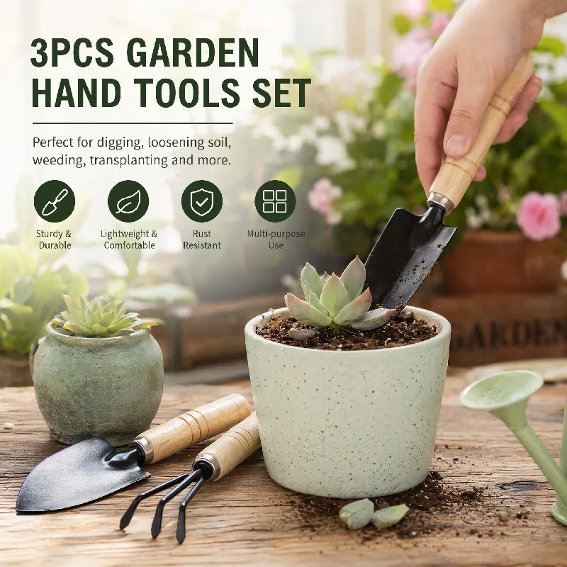 Compact Gardening Shovel 3Pcs Set for Home Flower Bed Soil Digging Planting Cultivating Tools