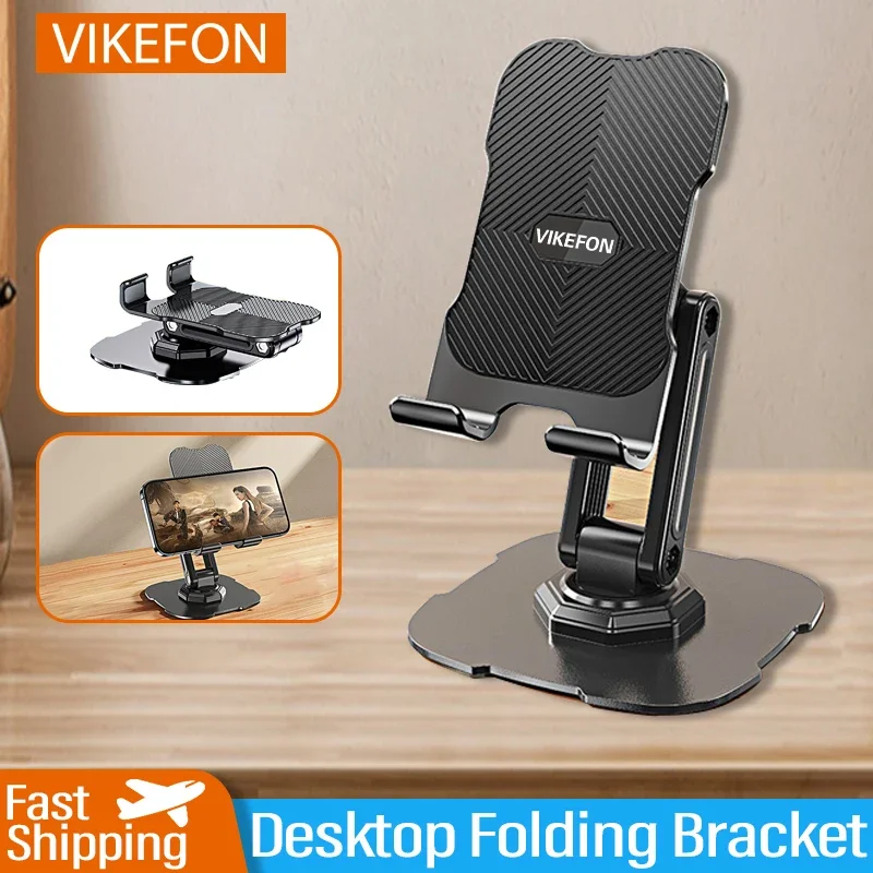 VIKEFON 360° Rotation Desk Phone Holder Bracket For iPhone 15 14 Samsung Xiaomi Folding Lazy Desktop Adjustable Smartphone Stand