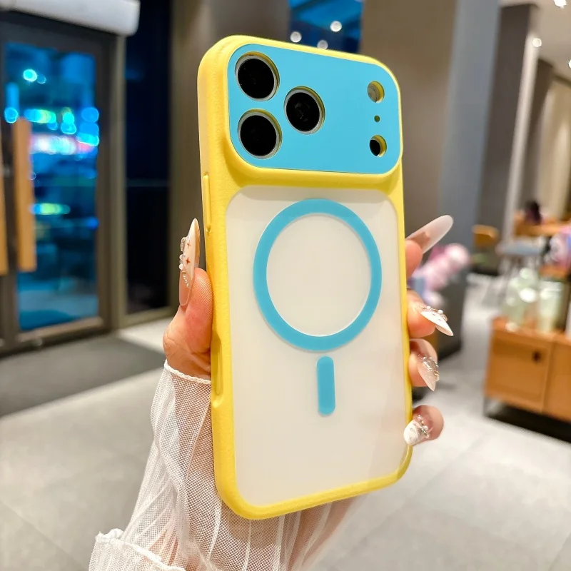 Fashion Dopamine Magnetic Phone Case for Iphone18 17 16 15 14 13ProMax Wireless Charging Soft Frosted Frame Shockproof Hard Back
