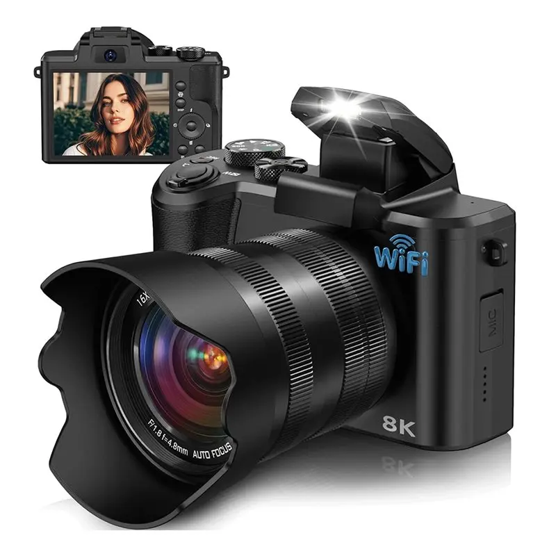 كاميرا رقمية بدقة 88 ميجابكسل 8K، كاميرات تصوير ضبط تلقائي للصورة مع واي فاي وشاشة تعمل باللمس، جهاز تسجيل مدونة فيديو بتكبير 16X