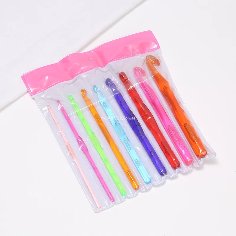 الملونة كريستال الكروشيه السنانير الصوفية الحياكة DIY أداة الدانتيل البلاستيك الشفاف 9 قطعة مجموعة من إبر سترة الخياطة الملحقات