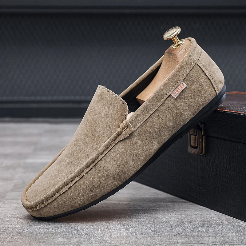 Men's Genuine Leather Handcrafted Slip-On Shoes - Breathable Comfortable Rubber Bottom Casual Formal Loafers