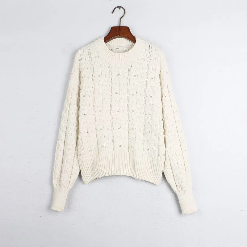 

Sunine Home Autumn Winter Large Size Women's round Ne Overhead Twisted Beaded Knitwear Thi Knitted Sweater European S...