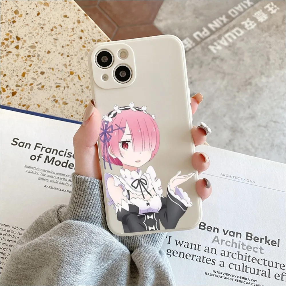 R-ReZero R-Ram R-Rem Anime Phone Case For Iphone 11 13 14 Pro Max X Xr Xs Max Se2020 12mini White Cover Case