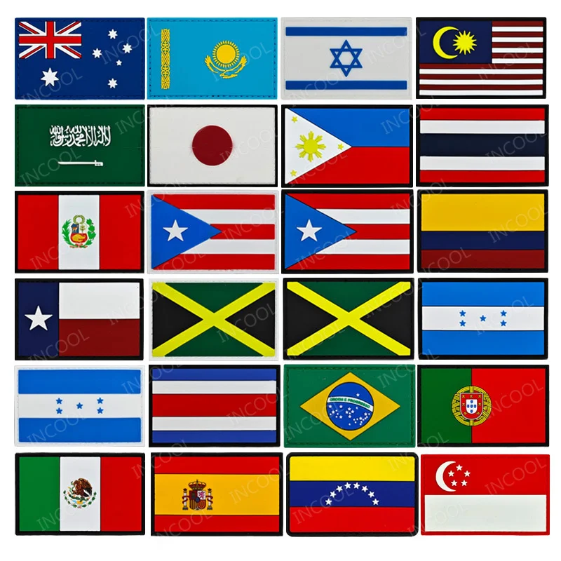 US UK France Germany Russia Czech Canada Spain Australia Norway Poland Bulgaria Ukraine Brazil Patches 3D PVC Rubber Flag Patch