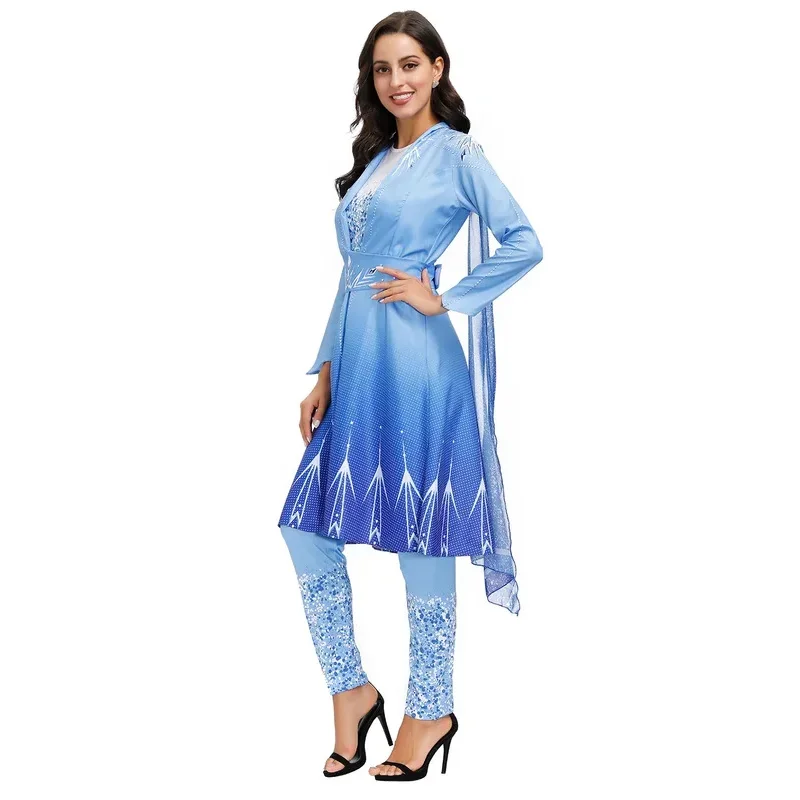 SN66 فستان حفلة للأميرات ملابس النساء البالغات أزياء الهالوين التأثيرية ملكة الثلج إلسا أزياء شخصية كرنفال لعب الأدوار W&M