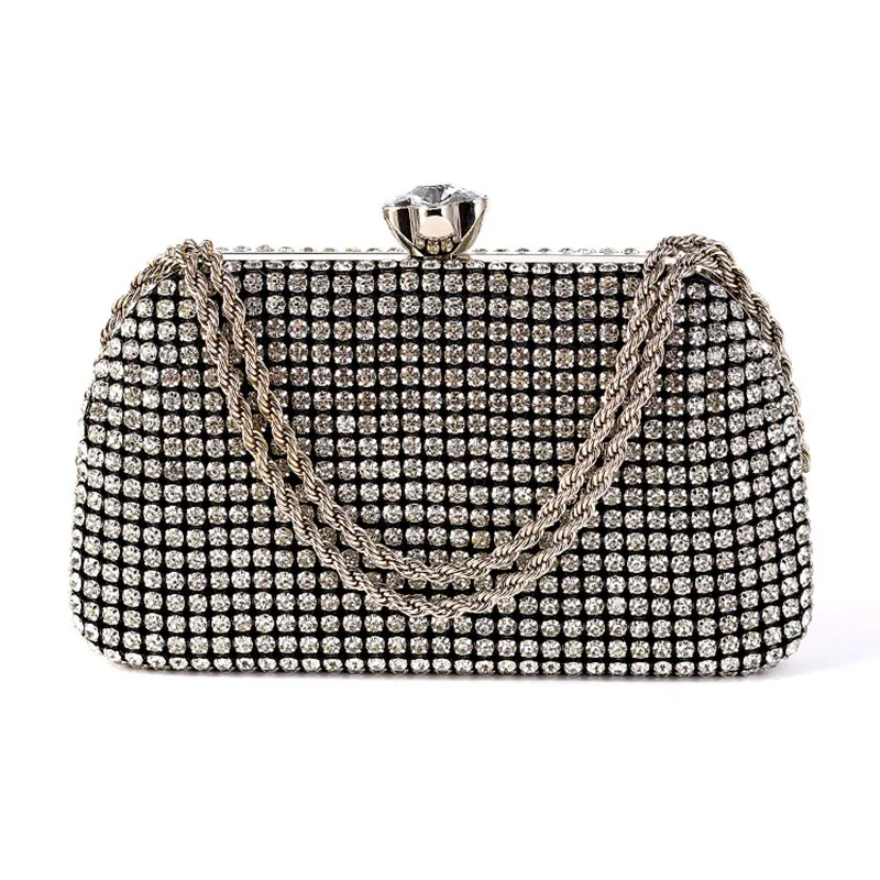 Diamonds Evening Bags for Women Silver Gold Luxury Shoulder Bags Wedding Party Banquet Clutch Purse Simple Rhinestone Handbags