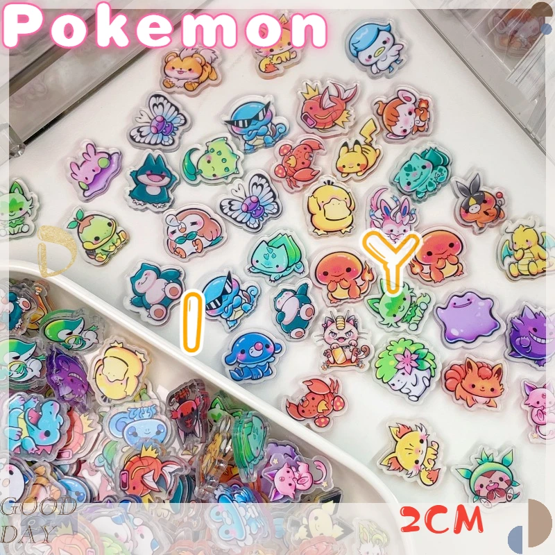 Pokemon 2cm Anime periphery Pikachu acrylic double-sided transparent DIY accessory keychain refrigerator sticker rocking music