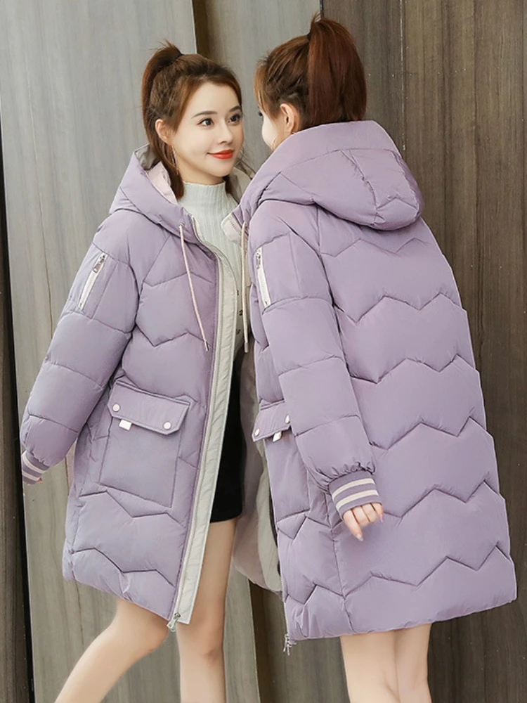 Imagem -06 - Oversize Zipper Grosso Casual com Capuz Sustans Parkas para Mulheres Jaquetas de Inverno de Algodão Cabolsas Longos Senhora do Escritório Roupas Autum Novo