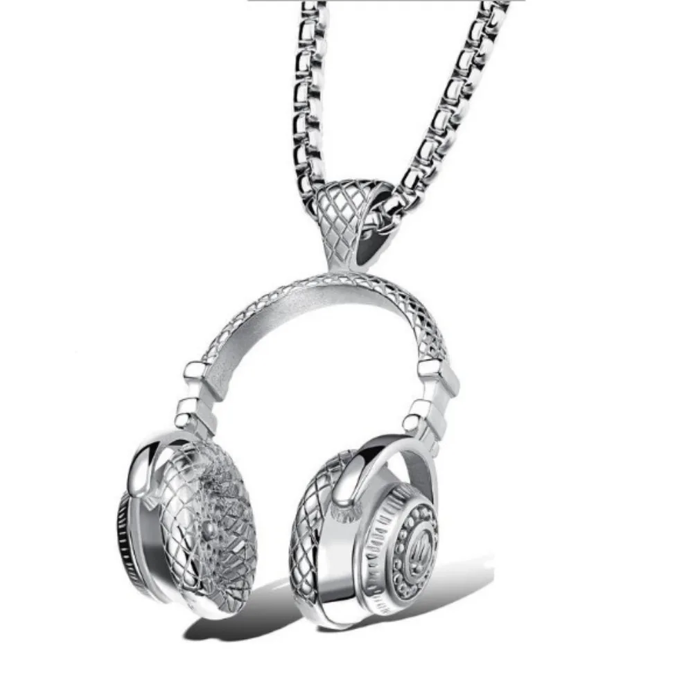 Hip Hop Music Headphones Pendant Necklace For Men Rock Couple Personalized Stainless Steel Chain Fashion Rapper Jewelry Gifts