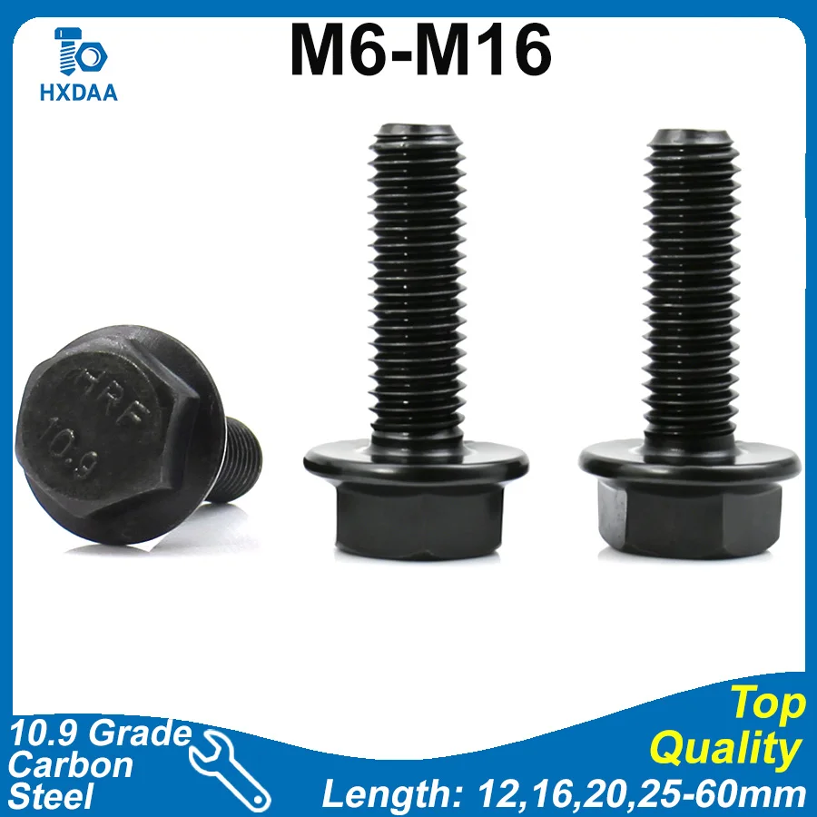 1/2pcs M6 M8 M10 M12 M14 M16 10.9 Grade Carbon Steel Hex Flange Bolt Full/Partial Thread Metric Hex Head Screw