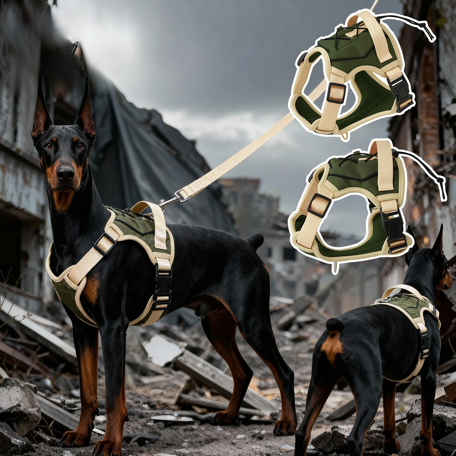 Arnés táctico antitirones para perros grandes con asa ajustable - imagen 4