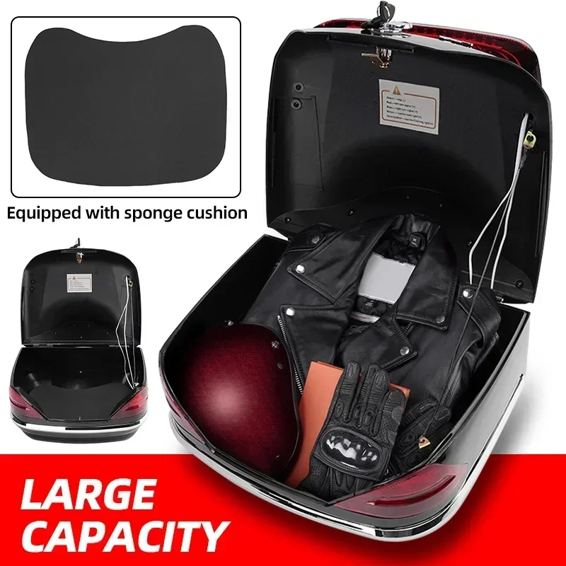 For Honda Yamaha Kawasaki Universal Black Secure Latch Rear Storage Luggage Trunk W/Lock Scooter Helmet Top Box Rear Topbox Case