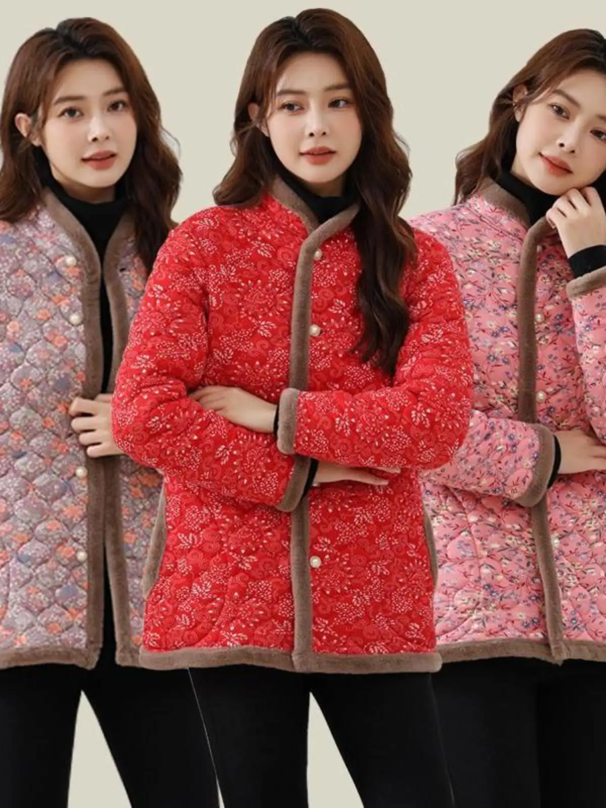 

Thickened Fleece Cotton Jacket Women's Casual Style Dirt Resistant Winter Coat Warmth Collar Pin for Middle-Aged And Elderly