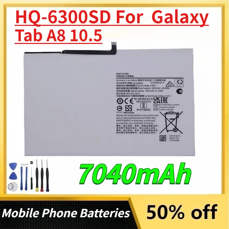 Large Capacity 7040mAh HQ-6300SD Mobile Phone Batteries for Samsung Galaxy Tab A8 10.5 Rechargeable Battery +Free Tools