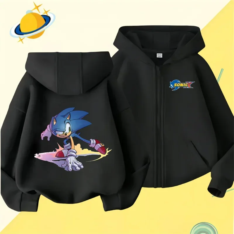 Anime Sonic Lightning Kids zipper hoodie Cartoon print Autumn/Winter long-sleeved sweatshirt casual top for boys