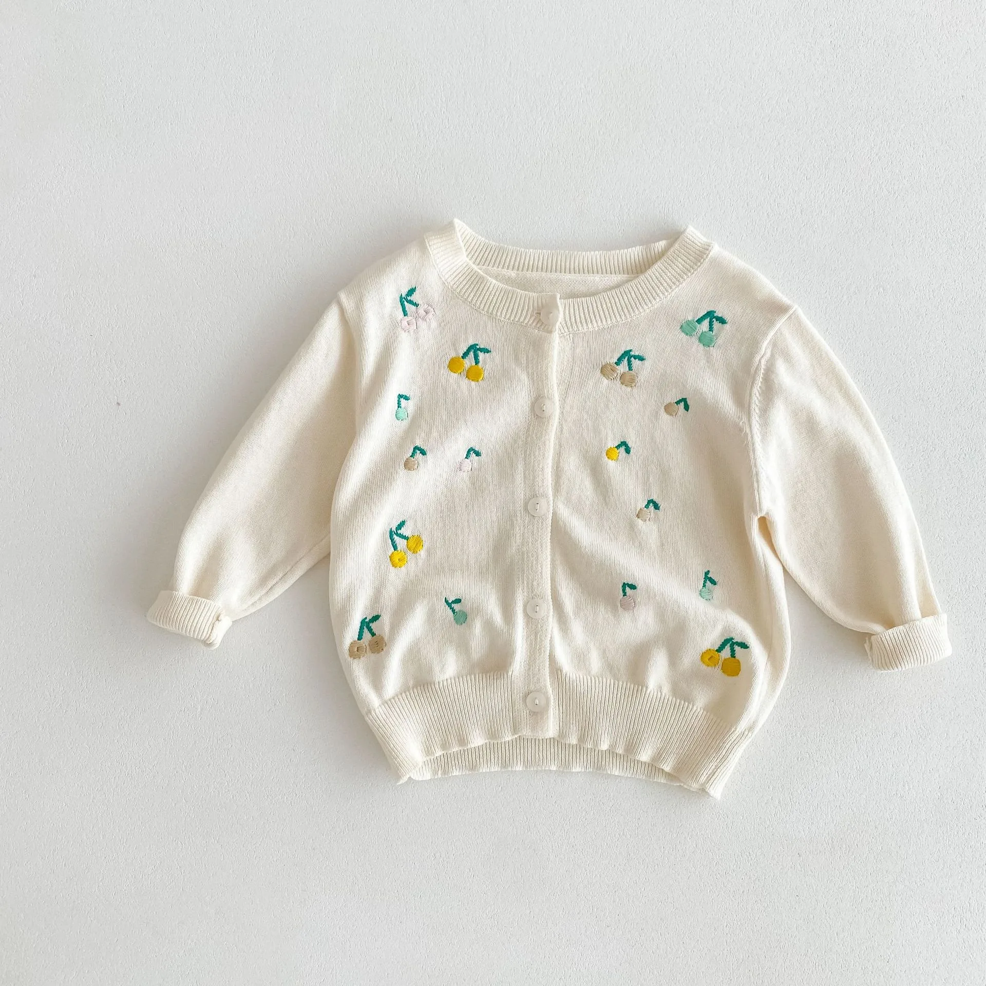 

Baby Girl Casual Summer Sunscreen Top Clothes Jacket Versatile Spring Embroidery Cherry Cardigan Kids Summer Thin Outwear