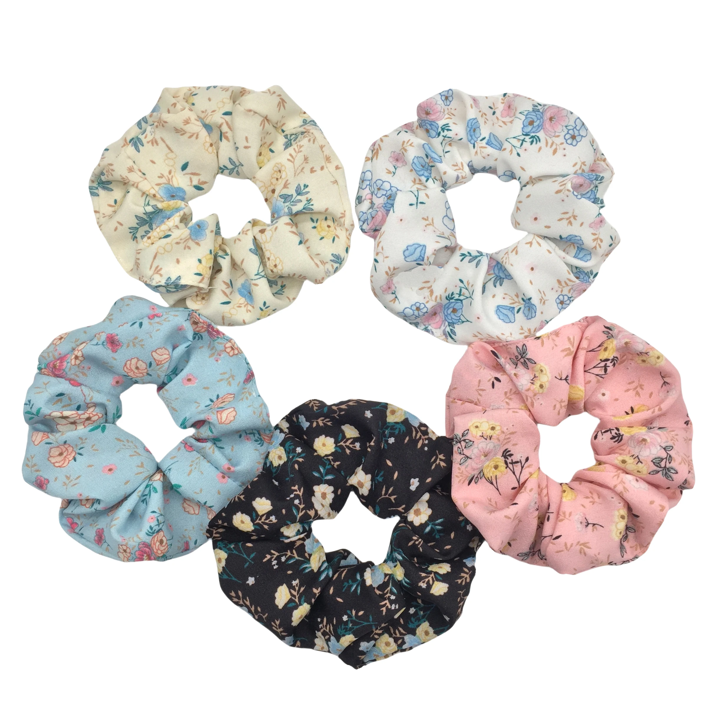 6/5pcs/lot Hair Scrunchies Holder Headwear Ties Print Ditsy Women Girls Scrunchy Cute Sweet Accessories Elastic Band Pink Black