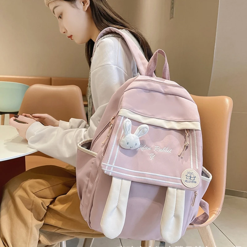 Japanese cartoon cute rabbit ears schoolbag girls sweet playful schoolbag Wear-resistant Breathable Simple personality backpacks