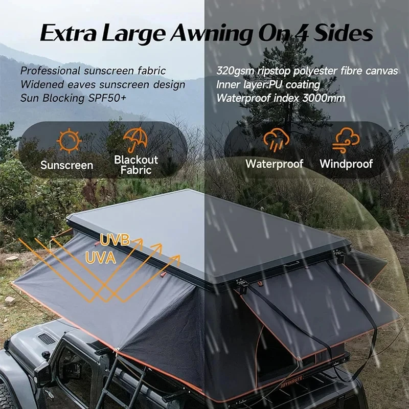 High Quality 3-4 Person Waterproof Aluminum Hard Shell Rooftop Tent For 4x4 Off-Road Outdoor Camping
