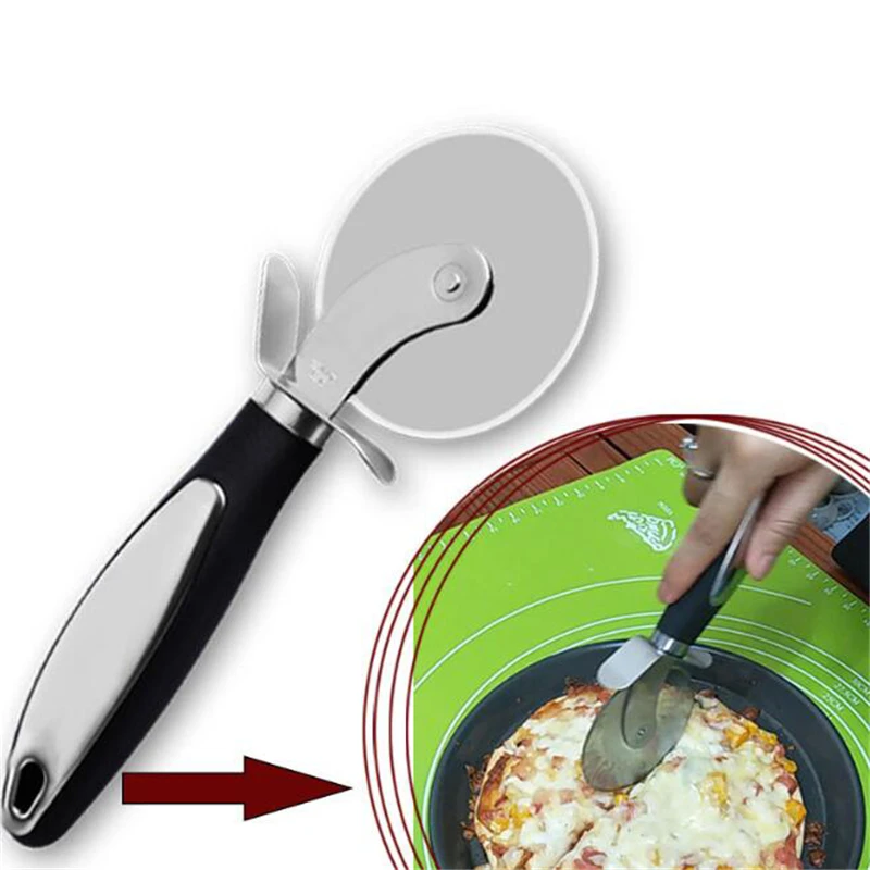 Cortador de Pizza de acero inoxidable, cuchillo de rueda, pala para pastel, pan, pastel, utensilios para hornear, rebanador de masa de pastelería, herramientas de cocina para hornear