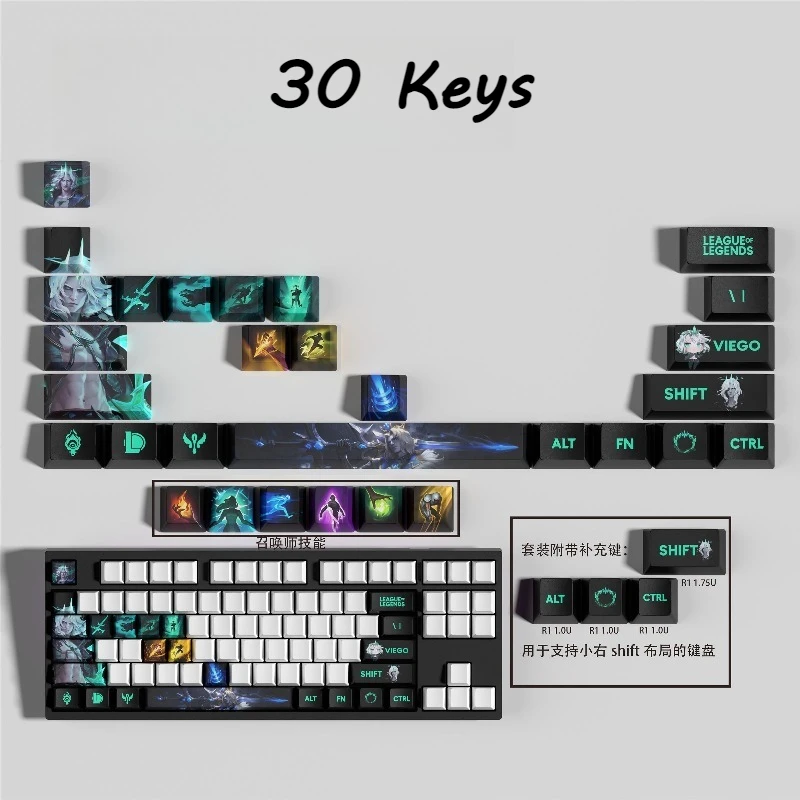 Viego Theme Keycaps Cartoon Anime Gaming Keycaps Set For Mechanical Keyboard 12/14/30 Keys Mini Set Keyboards Accessories