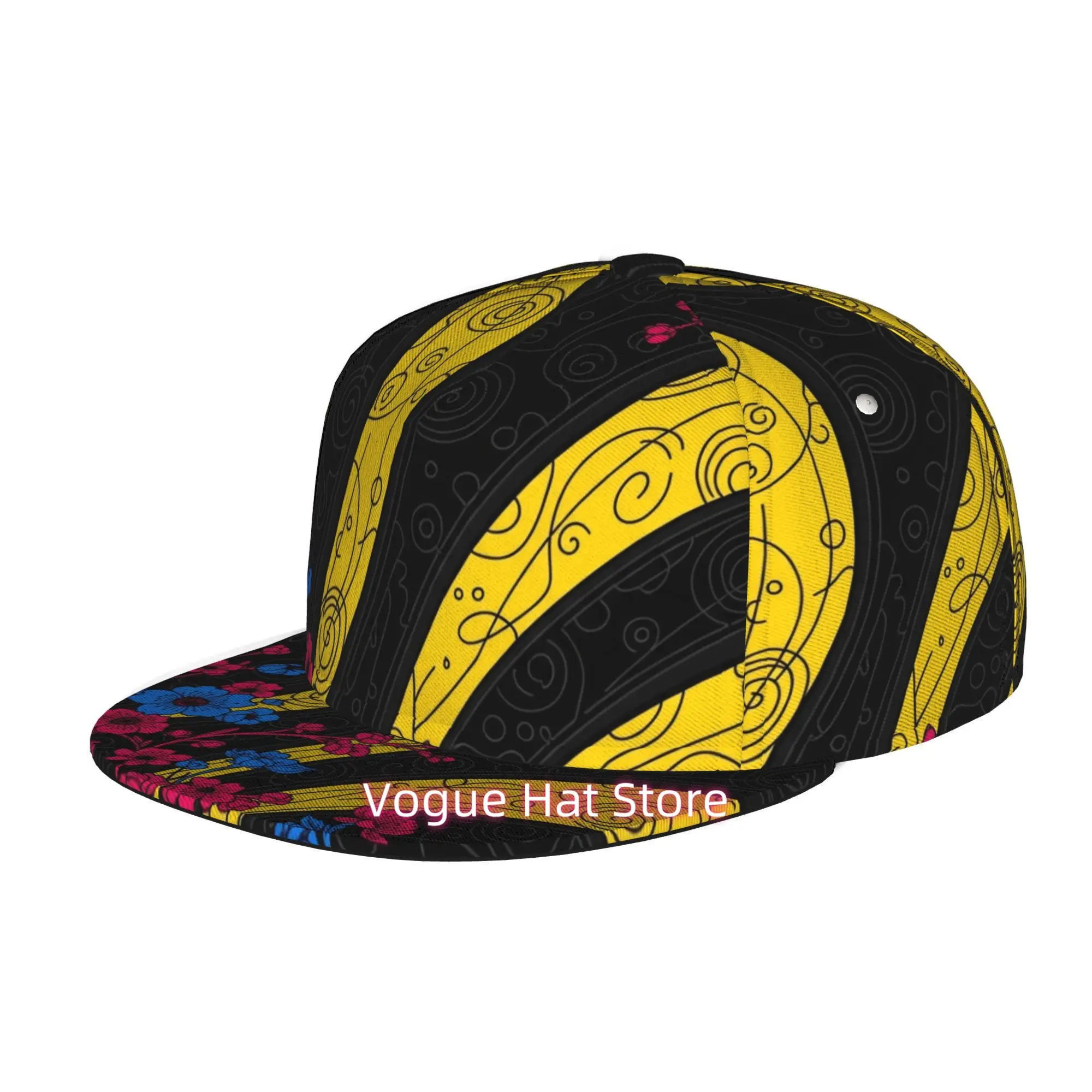 Men'S And Women'S Baseball Cap, Abstract Floral Pattern with Vibrant Colors Adjustable Snap-On Brim, Flat-Top Design - Suitable