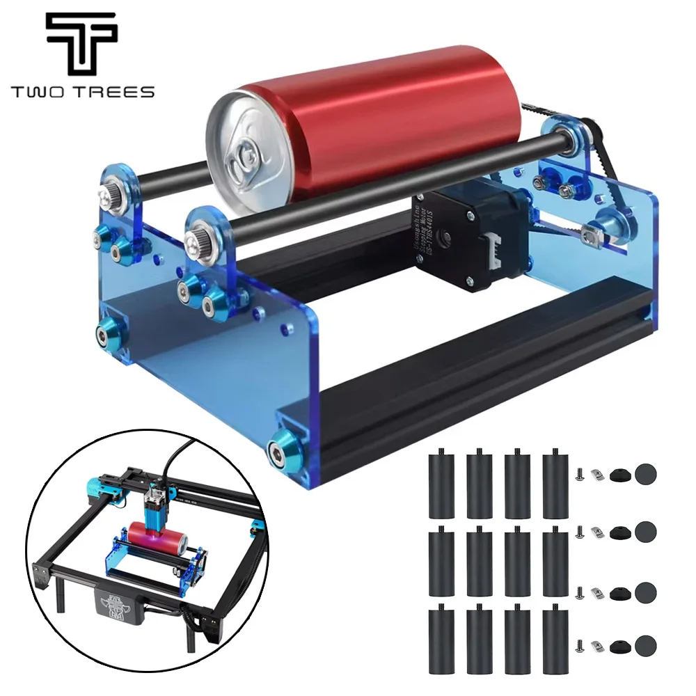 TWOTREES Y-axis Rotary Roller for Laser Engraver 360° rotating Heightening Footrest For Laser Engraving Extra Long Objects Cans