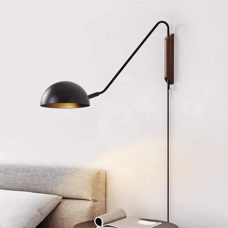 Japanese Style Long Pole Rocker Arm Wall Lamps Rotatable Long Arm Reading Light Living Room Study Bedroom Bedside Wall Lights