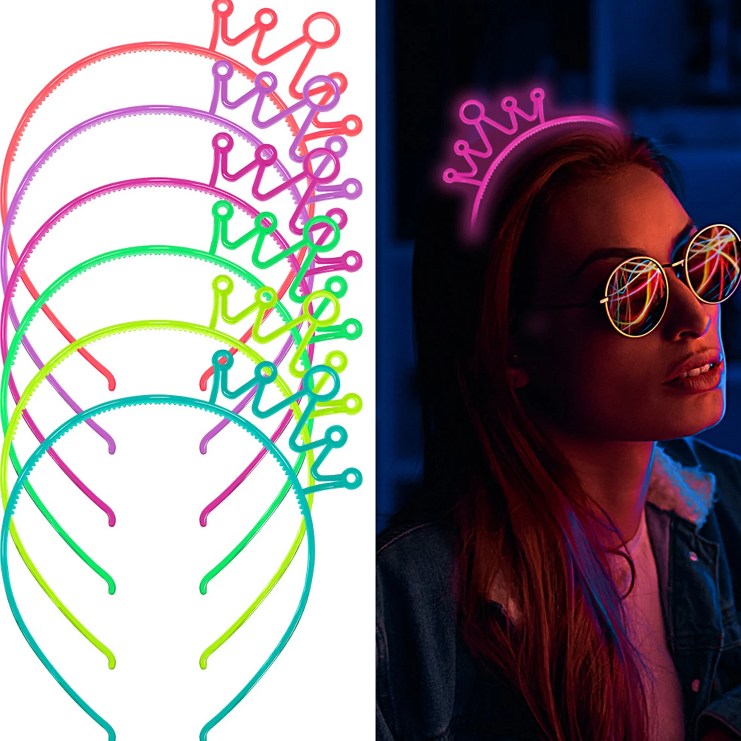 1PC Glow Party Supplies Luminous Crown Headband Glow In The Dark Girls Birthday Wedding Hair Accessories Fluorescent Hair Bands